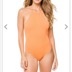 Scalloped one piece halter swimsuit
